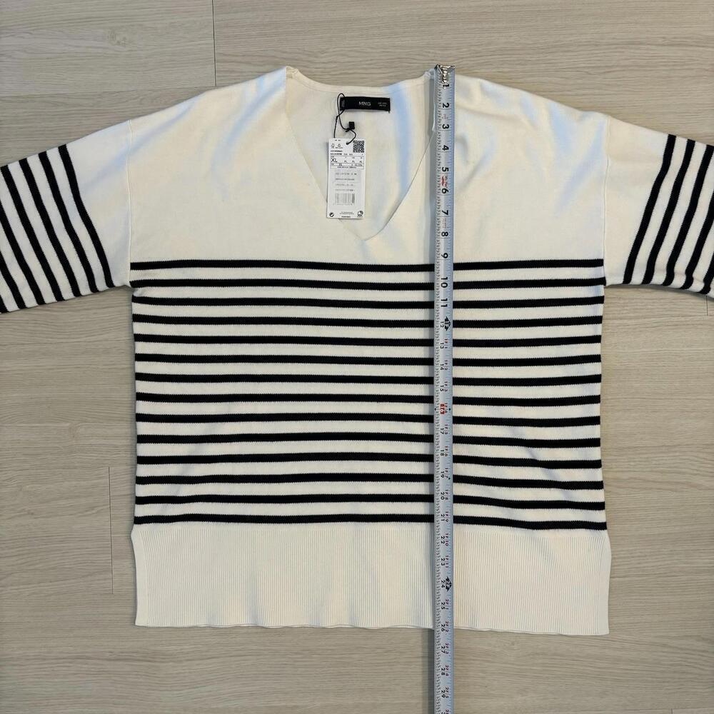 MNG Mango Black & White Stripe Pullover Sweater L Oversized Nautical Old Money - Picture 9 of 9
